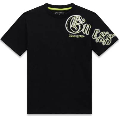 GUESS Oversize черна тениска за момче с контрастен надпис Guess