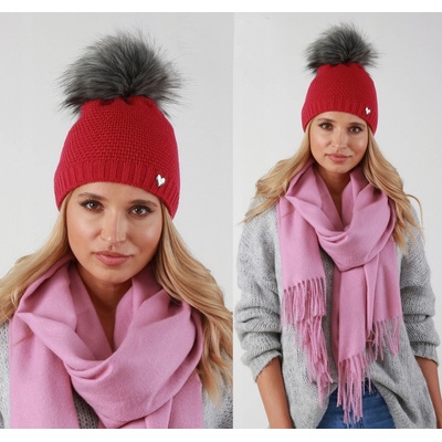 Fashionweek dámská zimní čepice s bambulí flísová podšívka ZIZI-V12 fuchsie