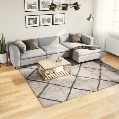 vidaXL Шаги килим с дълъг косъм, модерен, бежов и антрацит, 240x240 cm (375394)