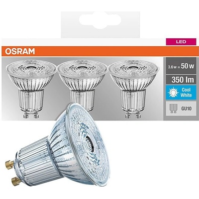 Osram Sada LED žiaroviek, 3,6 W, 350 lm, studená biela, GU10, 3 ks LED BASE PAR16 50 NON-DIM 36° 4