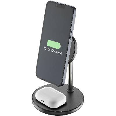 Безжично зарядно Cellularline - Mag Duo, MagSafe, черно (MAGSF2IN1WIRK)