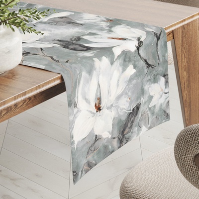 Biante Zamatový behúň Tamara TMR-016 Designové kvetiny na sivozelenom 20x120cm
