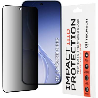 Techsuit Стъклен протектор за Oppo Reno15 F / Reno15 FS 5G - Techsuit 111D Privacy Full Glue - Черен