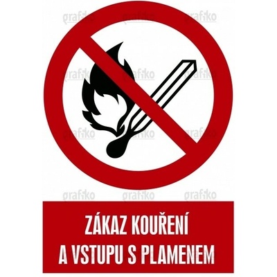 Grafiko | Zákaz kouření a vstupu s plamenem - Text obrázku Zákaz kouření a vstupu s plamenem, Materiál Hliník, Rozměr 297x210mm