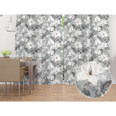 Biante Zamatový záves Tamara TMR-016 Designové kvetiny na sivozelenom 145x140 cm