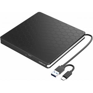 Amicool external dvd drive, usb 3.0 type-c cd dvd +/-rw optical drive usb c burner slim cd/dvd rom rewriter writer reader portable for pc laptop deskt