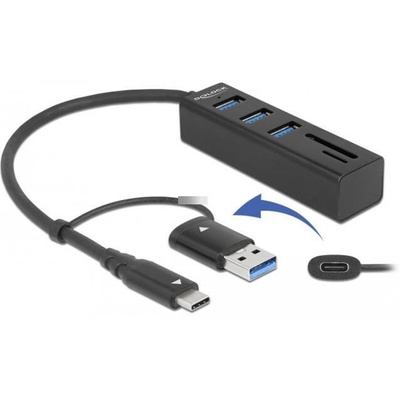 Delock DeLOCK 3 порта USB 3.2 Gen 1 + SD и Micro SD Card Reader с USB USBe-C или USB USB-A хъб (63859)