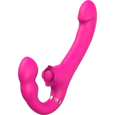 SuperLove Strapless Strap-On with Dual Vibrations, Flapping & Remote Pink