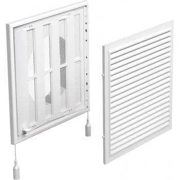 Image 1 of Dalap Бяла вентилационна PVC решетка с механични жалузи 250x250 мм и фланец Ø 150 мм (8533)