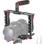 Neewer Cage Camera Cage Made of Aluminum Alloy with Top Handle, Two Handles 15mm Rods, Video Stabilizer Compatible with Canon Sony Fujifilm Nikon DSLR Camera and Camcorder (Black + Red) - CG-MF - boombuy
