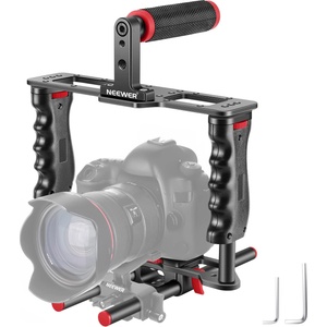 Neewer Cage Camera Cage Made of Aluminum Alloy with Top Handle, Two Handles 15mm Rods, Video Stabilizer Compatible with Canon Sony Fujifilm Nikon DSLR Camera and Camcorder (Black + Red) - CG-MF - boombuy