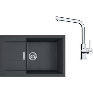 Franke - Кухненски комплект T116Č, мивка от тектонит S2D 611-78 XL и смесител FS 3230.031, черно/хром 143.0687. 353 (143.0687.353) Мивка за вграждане