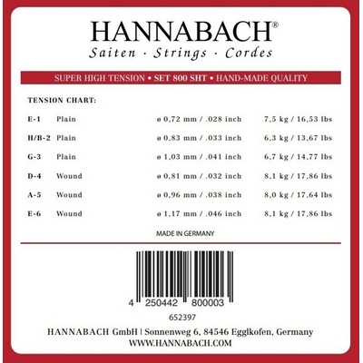 Hannabach Struny pro Klasickou kytaru Serie 800 Super High Tension Postříbřené 3-tá Diskant 8008SHT 196291