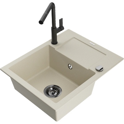Mexen Enzo гранитна мивка с 1 корито и отцедник и кухненски смесител Flora, бежов - 6506-69-670401-70-B (6506-69-670401-70-B)