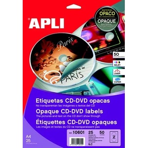 APLI Етикет, CD/DVD, A4, пълно покритие, матов, APLI "Mega" 10808/10601 (10808/10601)