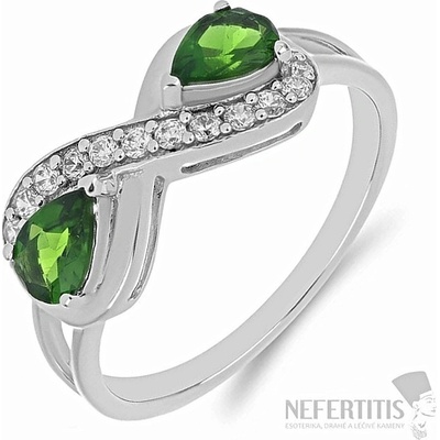 Nefertitis Prsten stříbrný s broušeným chromdiopsidem a zirkony 016796 DIO