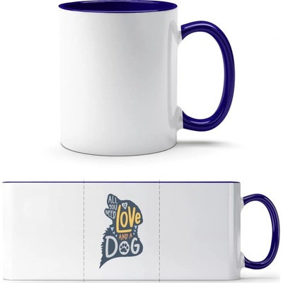 PrintEQ TTH Dvoubarevný Hrnek Design Vše co potřebujete je láska a pes Bílá Kobaltová Modř Standard Dárky 250 ml