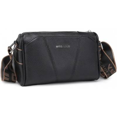 Miss Lulu dámská kožená crossbody kabelka se širokým popruhem L2310 černá