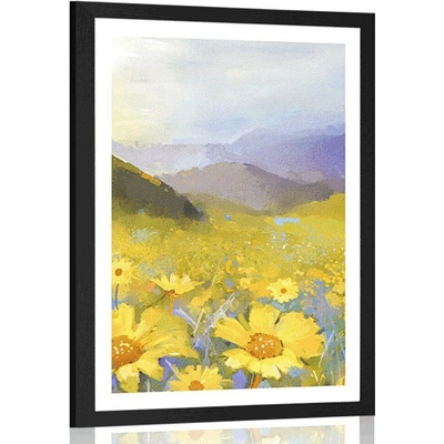 Plakát s paspartou pole plné sedmikrásek - 40x60 white