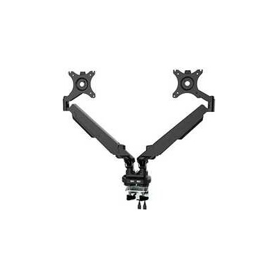 Polohovatelný držák pro 2 monitory, 2-9 Kg, svorka a průchodka stolu, 17"-32", USB HUB, 75x75/100x100, černý