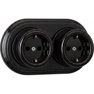 Elhard - Двойна керамична ретро розетка за дома с рамка SCHUKO 230V черна (EF0078B)