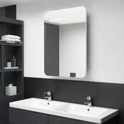 vidaXL LED шкаф с огледало за баня, сияйно бяло, 60x11x80 см (326509)