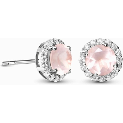 Royal Exklusive Emporial strieborné rhodiované kôstkové náušnice Rose s drahokamom ruženínom GU-DR2564E-SILVER-ROSEQUARTZ-ZIRCON