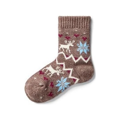 Vlnka Dětské ponožky s ovčí vlnou Merino sobí láska hnědá