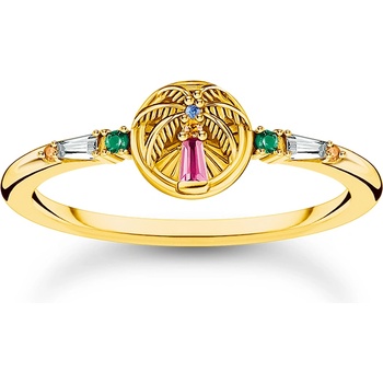 Thomas Sabo TR2457-488-7-56 Gold-plated ring w. palm tree and coloured stones , Жени