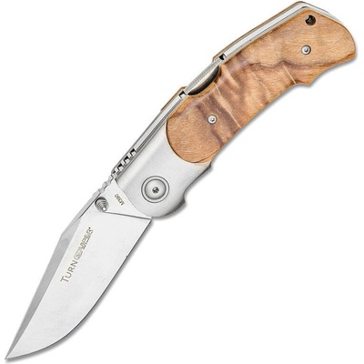 Viper Turn M390 Satin Plain Blade, Full Titanium, Poplar Wood Scales