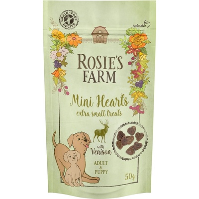 Rosie's Farm Snacks Puppy & Adult "Mini Hearts" se zvěřinou výhodné balení 5 x 50 g