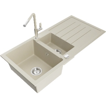 Mexen Andres гранитна мивка с 1, 5 камери и отцедник и кухненски смесител Flora, бежов - 6515-69-670401-09 (6515-69-670401-09)