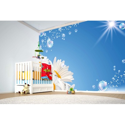 DIMEX ART Самозалепваща се флизелинова фототапета маргаритки и мехурчета 375 x 250 см