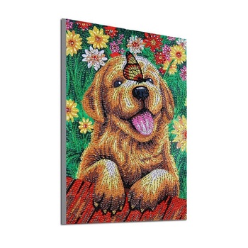 Диамантен Гоблен "Куче с Пеперуда" - 24 x 34 см, Специални мъниста