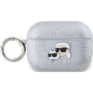 Karl Lagerfeld PU ембоснат калъф Karl and Choupette Heads за AirPods Pro 2 Сребърен (KLAP2PGKCPS)