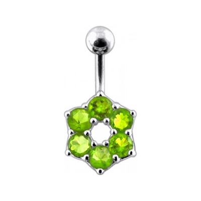Šperky4U stříbrný piercing do pupíku kytička světle zelené zirkony BP01016-G