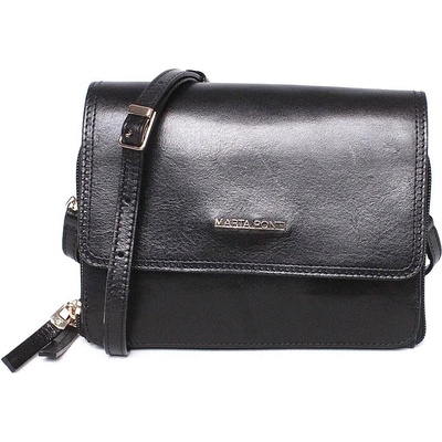 Marta Ponti Dvouoddílová luxusní dámská kožená crossbody kabelka A10 černá