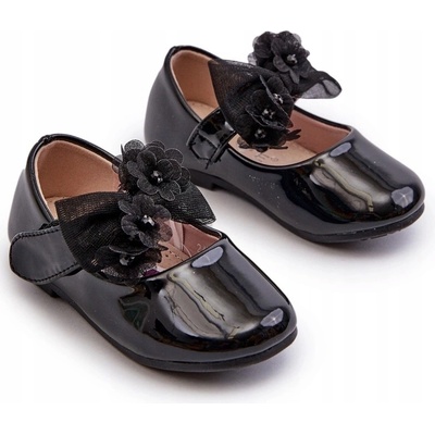 Lakované balerínky s mašličkou zapínané na suchý zip černé