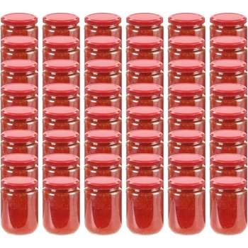 Image 1 of vidaXL Стъклени буркани за сладко с червени капачки, 48 бр, 230 мл (50800)