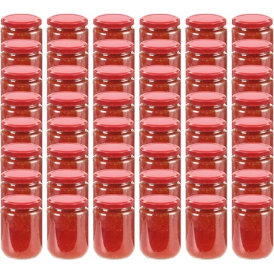 vidaXL Стъклени буркани за сладко с червени капачки, 48 бр, 230 мл (50800)