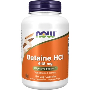 NOW NOW Betaine HCL 648mg, 120 Veg Capsules