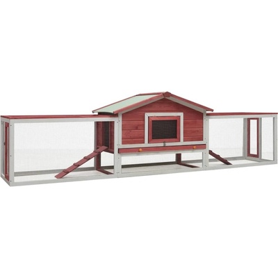 vidaXL 9799.170860 Králíkárna masivní borové a jedlové dřevo červená 310 x 70 x 87 cm