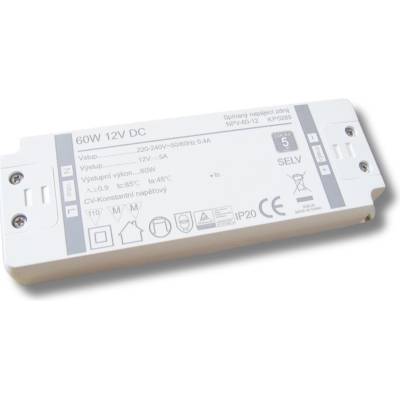 KPLED, Profesionální 60W napájecí zdroj NPV-60-12, 12V, kryté svorky, 5 let záruka