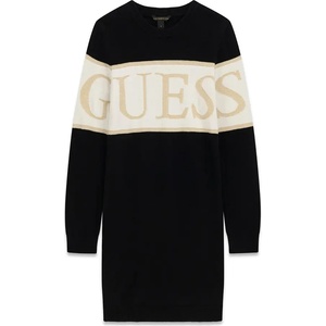 Guess Детска плетена рокля-пуловер Guess в черен цвят със златно лого