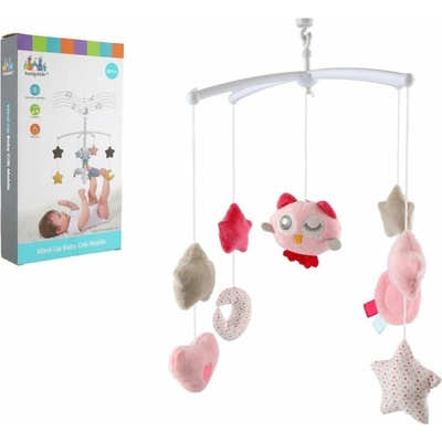 Teddies Kolotoč se sovičkou nad postýlku plast s natahovacím hrajícím strojkem růžový v krabici 19x33x5,5cm