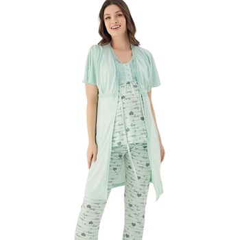 Image 1 of Пижама с халат за бременни в ментово и сърца