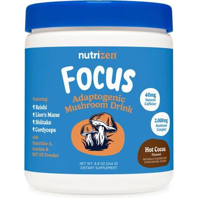 Nutricost Смес от адаптогени гъби (рейши, лъвска грива, шийтаке, кордицепс) + гуарана и хуперизин 246 g прах, с вкус на какао | Nutricost (57468 (680101) NC)