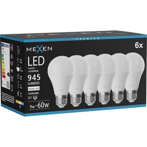 Mexen Nova 6x LED крушка E27, A60, 9W, Неутрална - 4000K, 945 lm - L100-E27-0940-01x06 (L100-E27-0940-01x06)