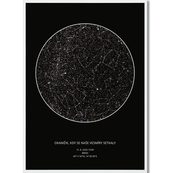 Hvězdná mapa vašeho životního okamžiku Rozměr plakátu: 40 x 50 cm, Barva pozadí: Ilustrovaná - modrá, Volba rámu: Černý dřevěný rám