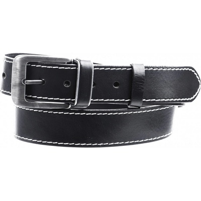 Penny Belts pánský kožený opasek 2-PR1-60 bílé šití černý